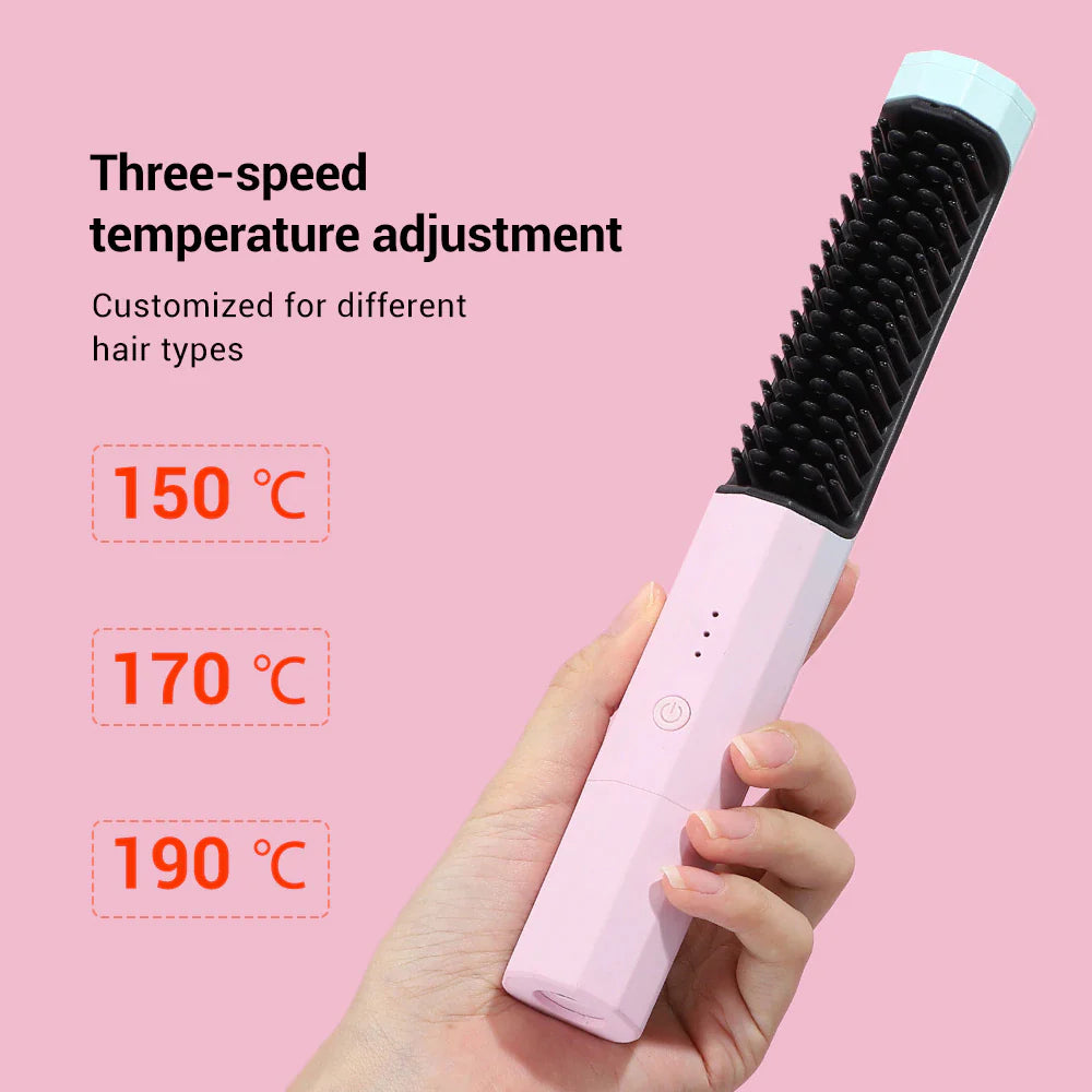 Wireless Hair Straightening Brush Heating Comb Portable Flat Iron Usb Rechargeable Hair Curler Straightener Comb Curling Brush