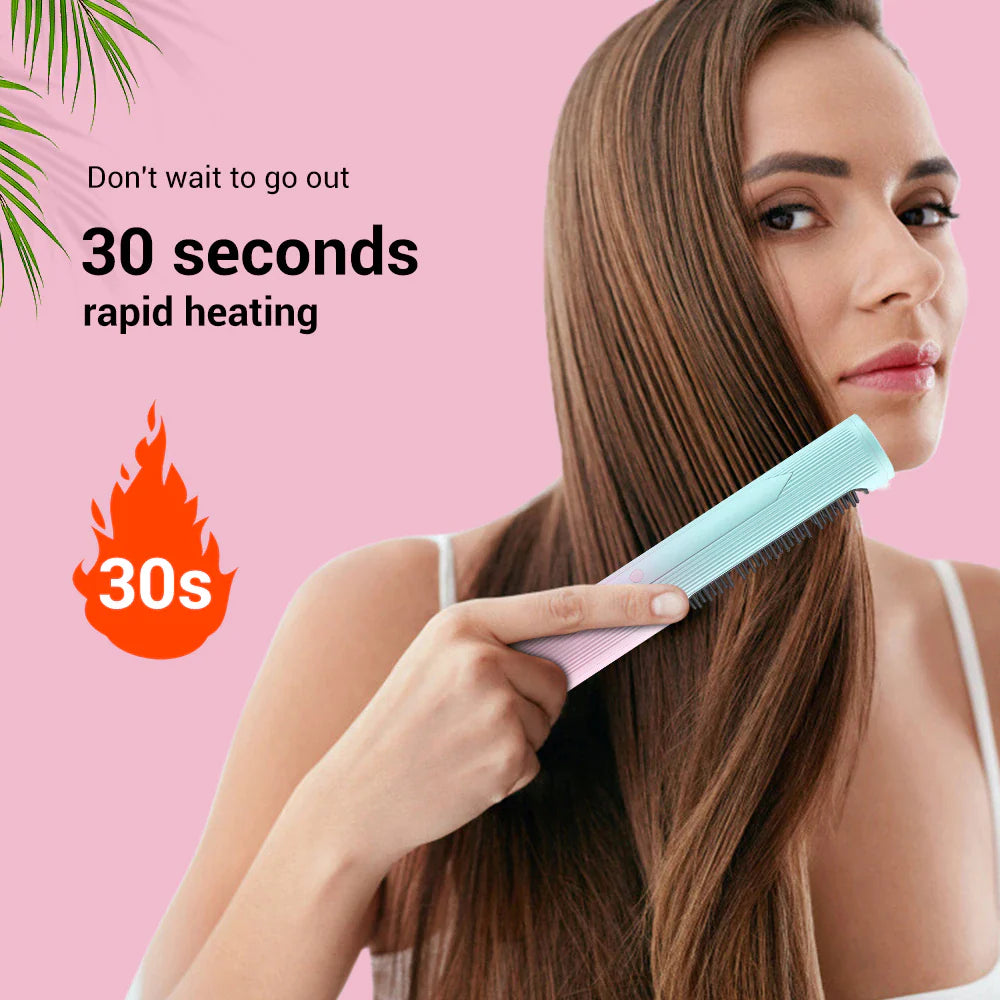 Wireless Hair Straightening Brush Heating Comb Portable Flat Iron Usb Rechargeable Hair Curler Straightener Comb Curling Brush